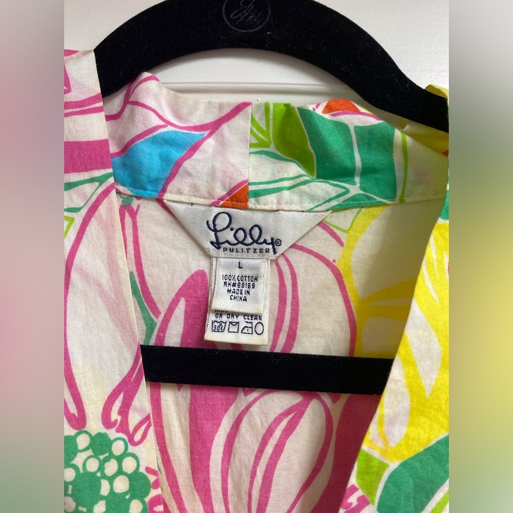 LILLY PULITZER FLORAL V NECK SHORT SLEEVE BEACH COVER UP SIZE LARGE - Picture 4 of 7